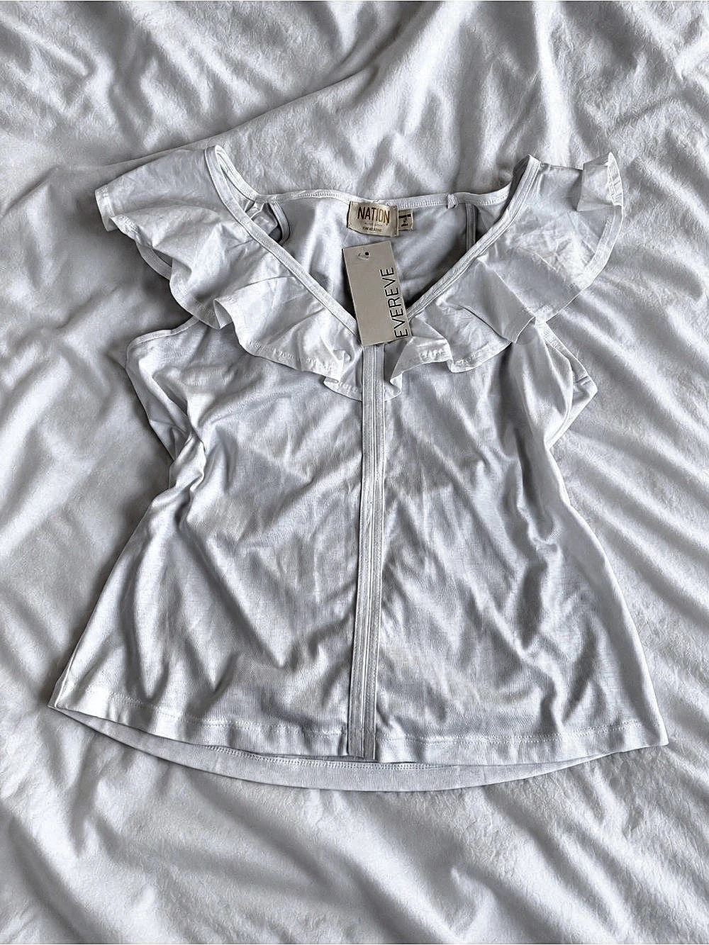 Nation LTD Ruffle Tee Ruffle Top in White Small NWT